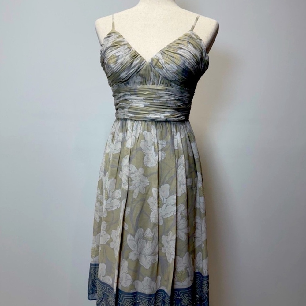 Max & Cleo Floral Midi Dress in Cream and Blue